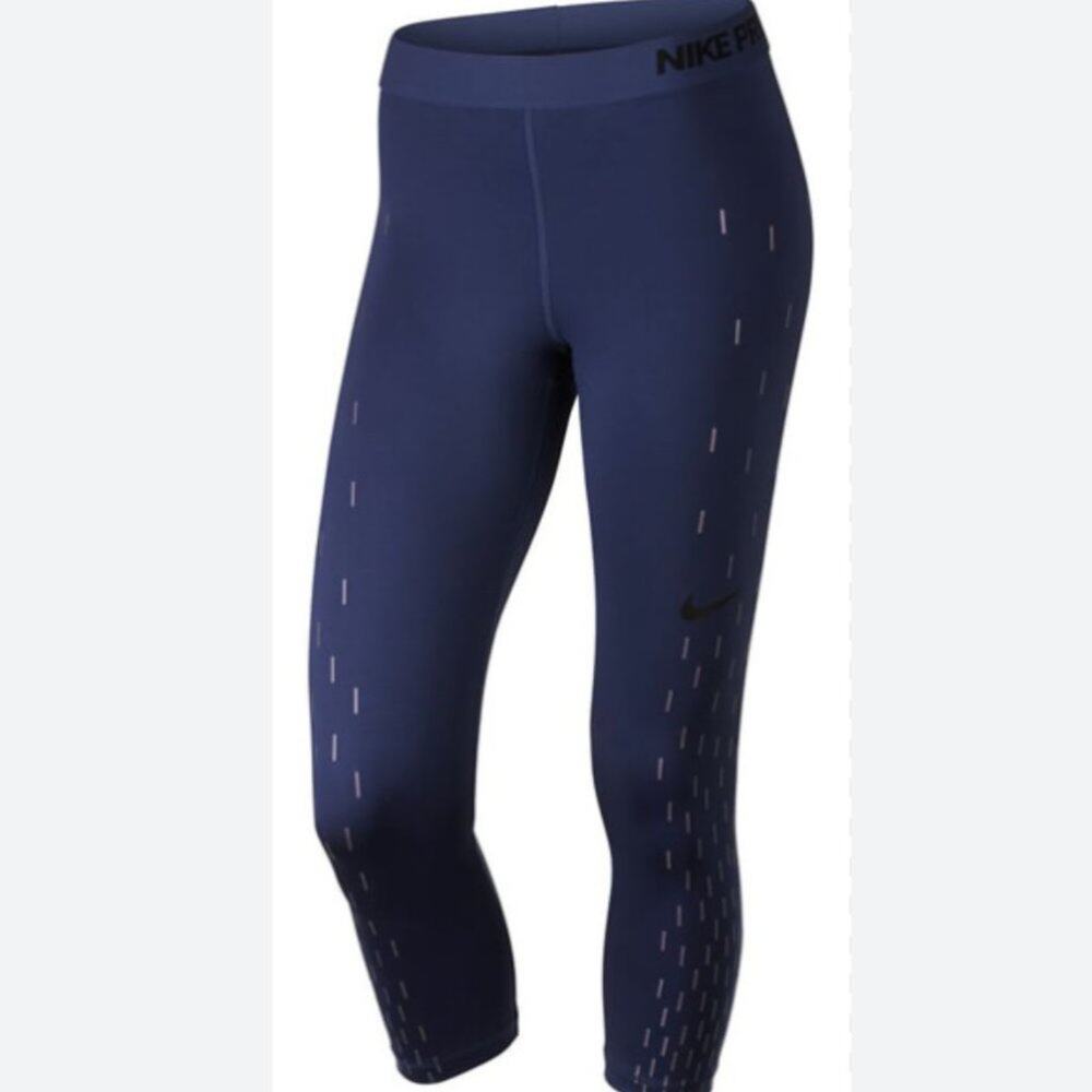 Nike Dri-Fit Navy Blue Reflective Print Crop Legging Size M